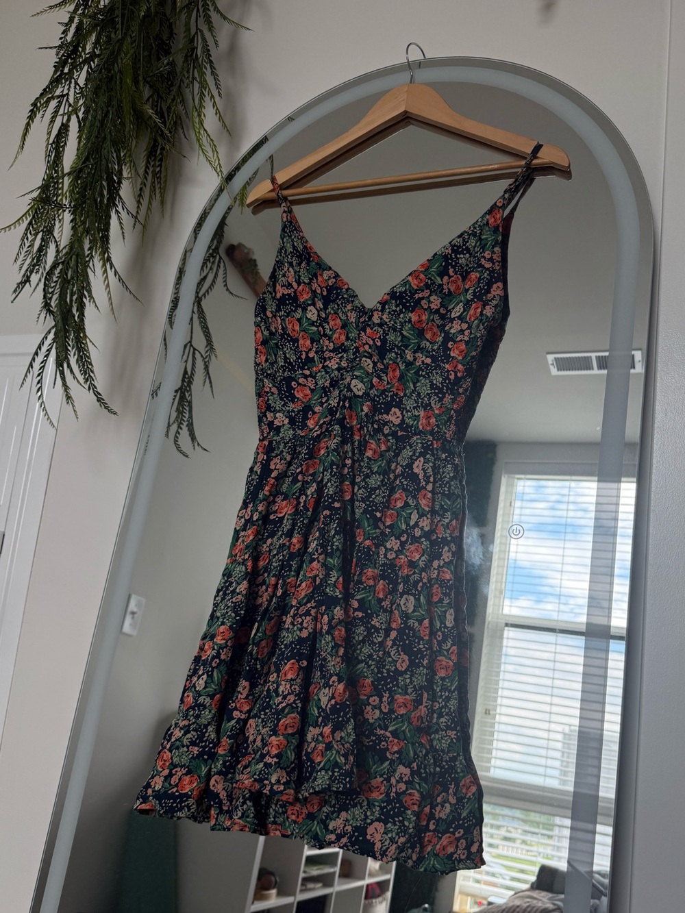 Angie Black Floral Mini Dress with Pink and Green Flowers